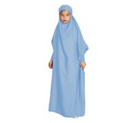Abaya Robe hijab musulmane à manches dolman modeste pour filles - Caftan ample - Robe de prière ample pour le Ramadan Dubaï - Couleur unie - Légère - Robe de l'Aïd, bleu ciel, 12-13 ans