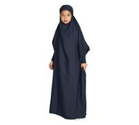 Abaya Robe hijab musulmane à manches dolman modeste pour filles - Caftan ample - Robe de prière ample pour le Ramadan Dubaï - Couleur unie - Légère - Robe de l'Aïd, bleu marine, 12-13 ans