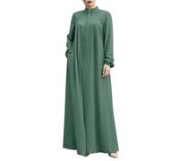 Abaya Robe longue décontractée à manches longues pour femme Longueur au sol Turc Musulmane Caftan Thobe Vêtements de prière islamique Dubaï Moyen-Orient Dubaï Turquie Maxi Caftan long Hijab, 12 verts
