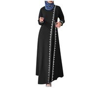 Abaya Robe musulmane à manches longues pour femme Vêtements de prière Caftan décontracté, Noir , 3XL