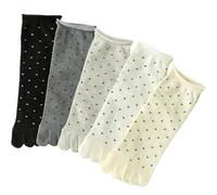 Abbdbd 5pairs Soft Tabi Toe Socks, Japanese Style Polka Dot Five Finger Socks Split Toe Calf Socks Elastic Socks Casual Knit Sock for Men and Women