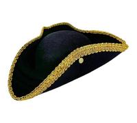Abbdbd Chapeau Tricorne De Pirate Noir De Style Colonial Avec Bordure Dorée Pour Fête Sur Le Thème Des, Déguisement D'halloween, Cosplay, Mascarade