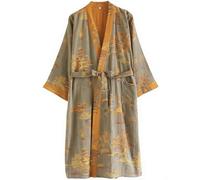 Abbdbd Men's Cotton Kimono Robe Wrap with Belt Kimono Dressing Gown Home Casual Sleepwear Japanese Style Kimono Bathrobe Pyjamas Yukata for Men Women