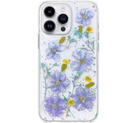 Abbery Coque pour iPhone 14 Pro Max à fleurs pressées, mignonnes paillettes scintillantes transparentes avec motif en caoutchouc de silicone TPU souple, coque esthétique séchée pour femmes et filles