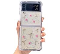 Abbery pour Samsung Galaxy Z Flip 3 5G Housse Transparente Bling Paillettes Protection Anti-chocs avec Motif Fleurs, Étoiles, Lune, Univers, Anti-rayures, Coque de Protection (Fleurs Roses)