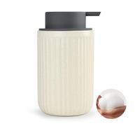 ABBI NIMO Distributeur de Savon à Main en céramique Beige, Distributeur de Mousse à Bulles ondulée mouchetée, 340,2 g avec Pompe Grise, Distributeur de Savon Rechargeable pour Salle de Bain