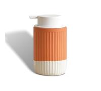 Abbi NIMO Distributeur de Savon à Main en céramique Terre Cuite - Distributeur de Mousse ondulée Naturelle - 340 g - Distributeur de Mousse Orange avec Pompe en Silicone Blanche - Distributeur de