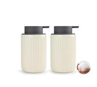ABBI NIMO Lot de 2 distributeurs de Mousse en céramique Beige mouchetée ondulée avec Pompe Grise, 340,2 g