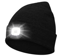 Abbicen Bonnet Lampe avec Frontale LED Tricoté Chapeau avec Phares Lumineux Hommes et Femmes Trois en Tricot d'hiver léger Rechargeables par USB