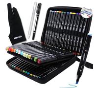 ABBICREA 40 Feutres a alcool double pointe kit dessin avec sacoche | 2 liners et 1 gant artiste OFFERTS | Coloriage adulte, enfant, débutant, professionnel | Marqueurs permanents indélébiles