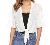 Abbigliamento Cardigan en mousseline de soie pour femmes printemps et été dames couleur unie chemise en mousseline de soie à manches courtes dames haut décontracté Coprispalle Da Donna (White, M)