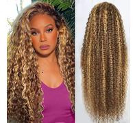 abbildung Perruque de cheveux humains ombrés de 76,2 cm - 33 x 15,2 cm - Blond miel HD 4/27 - Cheveux humains ondulés - Sans colle