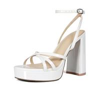 Abbleet Sandales à talons compensés pour femme - À lacets - Pour mariage, soirée, bal de fin d'année, danse, Blanc 25 nouveaux, 40 EU
