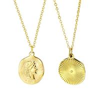 Abbto Lot de 3 colliers souvenir de la reine Elizabeth II - Pendentif en forme de pièce de monnaie ronde avec chaîne - Souvenir de la reine britannique pour femmes et filles