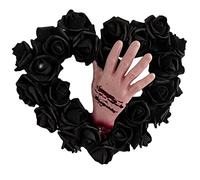Abbto Lot de 5 guirlandes gothiques pour Halloween, couronne de sang avec roses artificielles noires, décoration pour porte avant, maison, ferme, mur, fenêtre, fenêtre