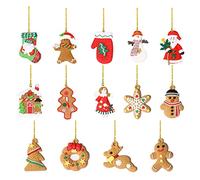 Abbto Ornements de Noël Décoration d'homme en pain d'épice/Set, chaussette de Noël décoration Père Noël Elk Donut Ornements | Décoration à suspendre en PVC pour fête de Noël 2022