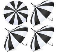 Abbylike 4 Pcs Parasol Pagoda Umbrella Large Gothic Parasol for Sun Protection Women Black and White Goth Umbrella with Long Handle for UV Protection(Black and White Stripe)