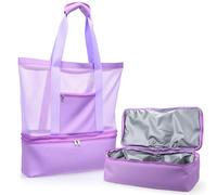 Abbylike Grand sac de plage en maille avec glacière isotherme et poche amovible, imperméable, anti-sable, sac de pique-nique, piscine, violet clair, Large (15.5 x 5 x 18.5 inches), Décontracté