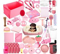 Abbylike Kit de démarrage de 75 pièces pour chiots pour petits chiens - Rose - Pour l'école - Jouets pour chien - Comprend une laisse, un bol, des brosses, des bouteilles d'eau et un cadeau de Noël