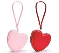 Abbylike Lot de 2 porte-monnaie en forme de cœur en cuir PU avec dragonne pour anniversaire, mariage, shopping, rendez-vous galant, cadeau pour femme - Rose et rouge, Rouge, rose.