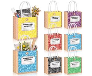 Abbylike Lot de 6 sacs fourre-tout en toile de jute avec poignée et bouton - Sacs cadeaux réutilisables en toile de jute pour femme - Pour mariage, fête prénuptiale (carnets colorés)