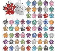 Abbylike Lot de 60 médailles vierges personnalisées en forme de patte pour chiens et chats, motif patte à paillettes pour joli nom de chat en métal, petit nom gravé à faire soi-même