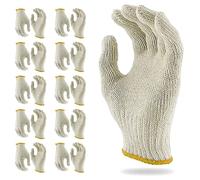 ABC 12 Pairs String Knit Work Gloves, 10 Inch Cotton and Polyester, Reusable Roping for Men and Women With Yellow Line, Breathable for BBQ