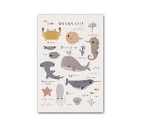 ABC Alphabet chiffres pépinière affiche océan vie enfant mur Art impression nordique toile peinture bois photo enfants bébé chambre décor (Color : Z109D, Size : 60x90cm no frame)
