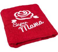 Abc Casa Cadeau d'anniversaire pour maman ou fête des mères - Serviette avec rose brodée et super maman - Une idée de cadeau pratique pour maman - Un cadeau durable et utile