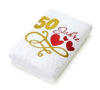 Abc Casa Serviette cadeau pour 50e anniversaire avec cœurs brodés et 50 ans pour femmes et femmes - Idée cadeau d'anniversaire de 50 ans