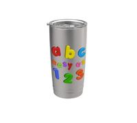ABC Easy As 123 Aimants colorés pour réfrigérateur Motif lettres de l'alphabet minuscules Gobelet isotherme en acier inoxydable double paroi
