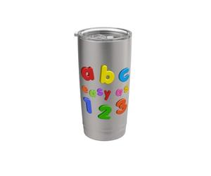 ABC Easy As 123 Aimants colorés pour réfrigérateur Motif lettres de l'alphabet minuscules Gobelet isotherme en acier inoxydable double paroi