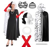 ABC.icos Cruella Costume Cape Cruella pour femme, costume de carnaval, cosplay, bal masqué, Halloween, taille S
