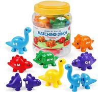 ABC Letters Ensemble de jouets dinosaures assortis - Grand jouet éducatif double face pour tout-petits - Lettres minuscules et minuscules à presser et à moteur fin pour garçons