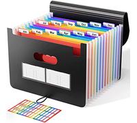 ABC Life Dossier extensible 12 poches A4 accordéon, boîte classement portable arc-en-ciel, organiseur documents accordéon reçus mensuels maison bureau école