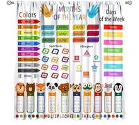 ABC - Lot de 2 rideaux éducatifs pour enfants, motif dessin animé, imprimé sur le thème de l'apprentissage, chambre à coucher, salon, chambre d'enfant, salle de classe, dimensions totales : 160 x