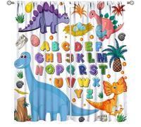ABC Lot de 2 rideaux éducatifs pour enfants, motif dinosaure de dessin animé, décoration éducative pour chambre à coucher, salon, salle de classe, chambre d'enfant, dimensions totales 160 x 182,9 cm