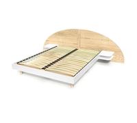 ABC MEUBLES Lit adulte ARC bois avec tête et chevets intégrés 160x200 Blanc/Vernis naturel