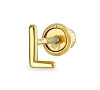 Abc Minimalist Real Yellow 14K Gold Capital Block Alphabet Letter Initial Cartilage Ear Lobe Piercing Piece Stud Boucle D'Oreille Vis Pour Femmes Ados Hommes