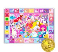 ABC Tapis D'eveil Bebe 6-12 Mois - Tapis Chambre Enfant par Quokka 150x112cm - Tapis Antidérapant et Imperméable pour Garçons et Filles - Version Anglaise avec Princesse Licorne