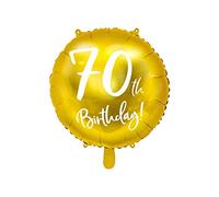 PartyDeco Ballon gonflable Happy Birthday 70 Anniversaire Or et blanc à pois Diamètre 45 cm vide