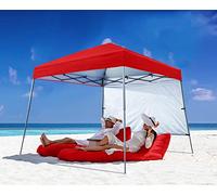 ABCCANOPY Auvent Plage Tente Escamotable avec Sac à Dos, Base de 2,4 x 2,4 m, Dessus de 1,8 x 1,8 m, Rouge
