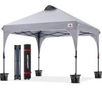 ABCCANOPY Tonnelle de jardin pop-up étanche 2,5 x 2,5 m, protection solaire, auvent extérieur super compact avec sac de transport à roulettes, 4 sacs de poids, 4 cordes, 4 piquets, gris clair