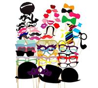 ABchat 58Pcs Paper Photo Booth Props Party Prop Kit Include Moustache Mask Bow Lips Hat on Stick for Party Birthday Wedding Photobooth Props