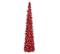 ABchat Christmas Tinsel Tree Collapsible Pop Up Xmas Tree for Home Office Holiday Decoration Red Trees