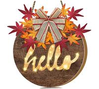 ABchat Hello Welcome Sign,30cm Fall Wreath, Welcome Signs with Timer Lights Hanging Sign for Front Door Halloween Wreaths