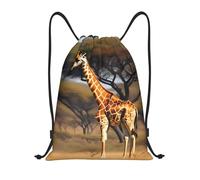 abcklkd Sac à dos de sport pliable et étanche avec cordon de serrage Motif girafe africaine Arbre majestueux Pour homme et femme, Noir , M