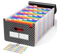 ABClife Organiseur de fichiers accordéon 24 poches, classeur extensible portable format A4, boîte de remplissage extensible de bureau avec étiquettes colorées