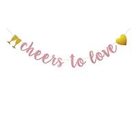 ABCpartyland Banderole « Cheers to Love », pré-assemblée, pas de montage nécessaire, décorations de fête en papier or rose pailleté pour enterrement de vie de jeune fille, fiançailles, mariage, anniversaire de mariage, lettres or rose