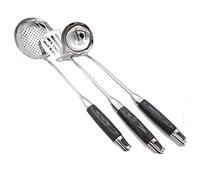 Abcsea 3 Pièces Spatules Cuisine Inox, Ustensiles de Cuisine Inox, Tourneur Cuisine, Cuillères de Cuisine, Cuisine Spatule Inox, avec Poignée Noire